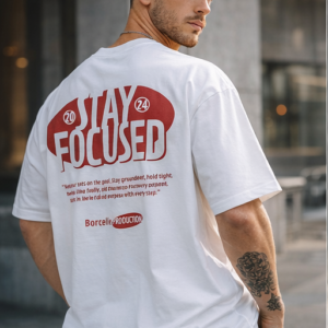 STAY FOCUSED White Oversized T-Shirt