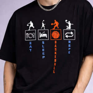 EAT SLEEP BASKETBALL REPEAT – Oversized Black T-Shirt